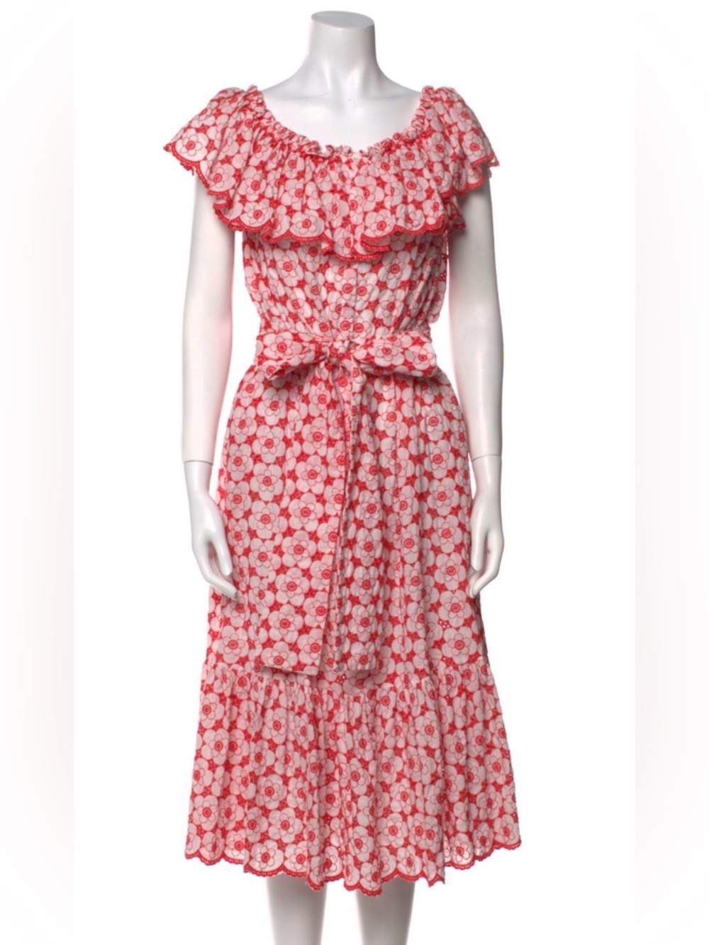 Lisa Marie Fernandez Red Floral Ruffle Midi Dress - Women's